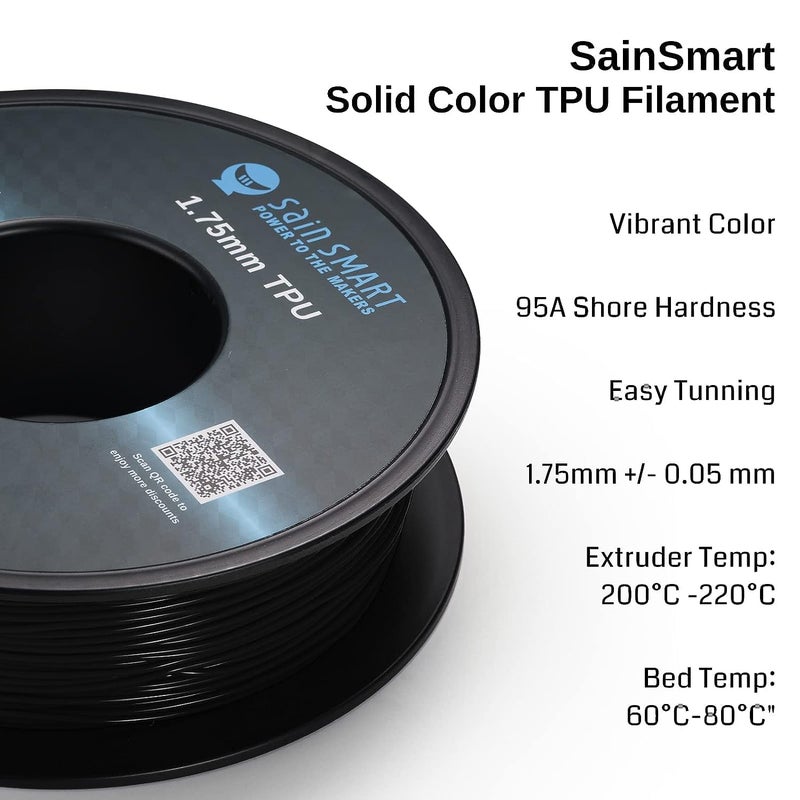 SainSmart TPU Filament 1.75, Blck Flexible TPU 3D Printing Filament, 1.75 mm, 0.8 kg, Dimensional Accuracy +/- 0.05 mm - Image 2